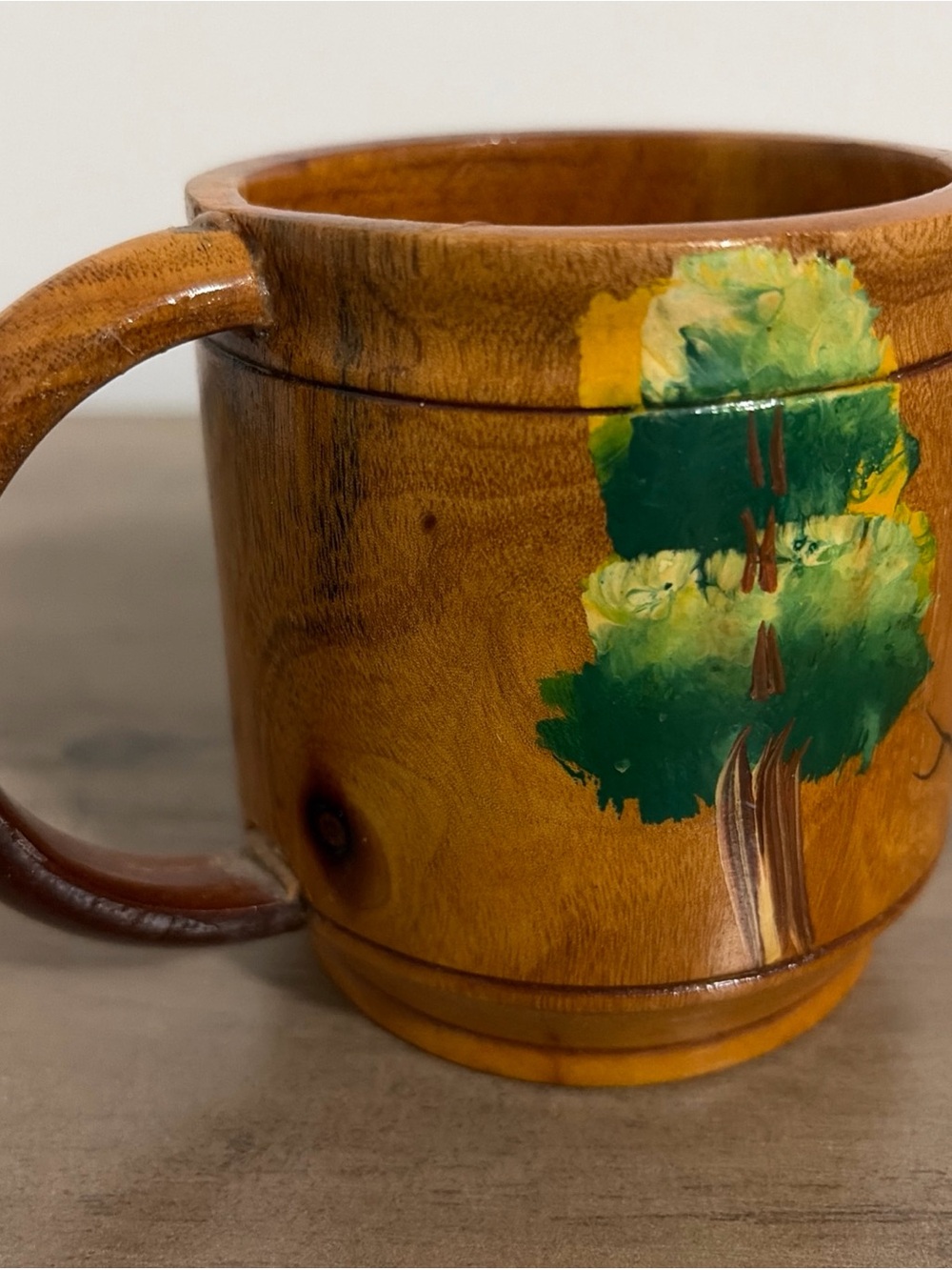 vintage, handcrafted wooden mug